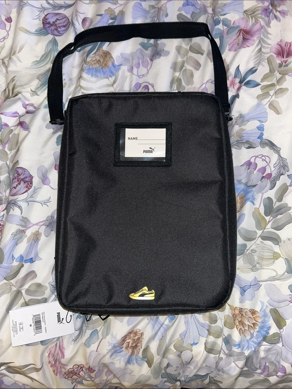 Puma Prowl Black Shoulder Shoe Bag with Gold Logo with Ventilation.